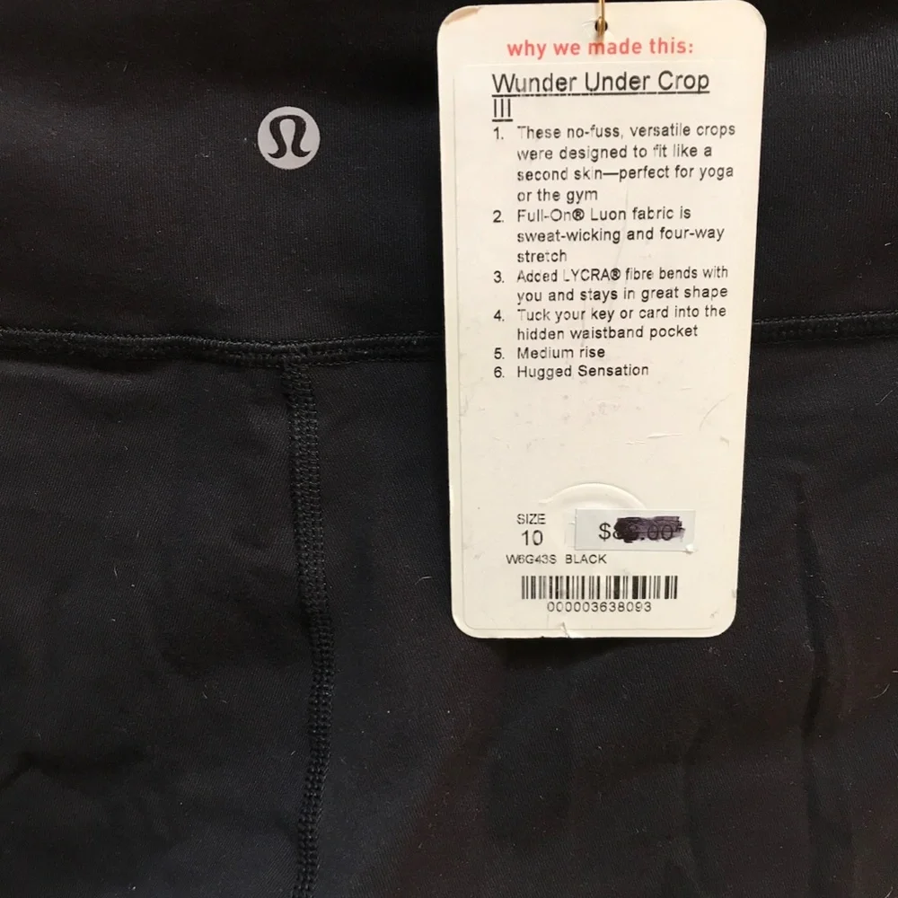 Lululemon Wunder Under III Crop. Black Size 10. Mid-rise. NWT - Picture 9 of 10